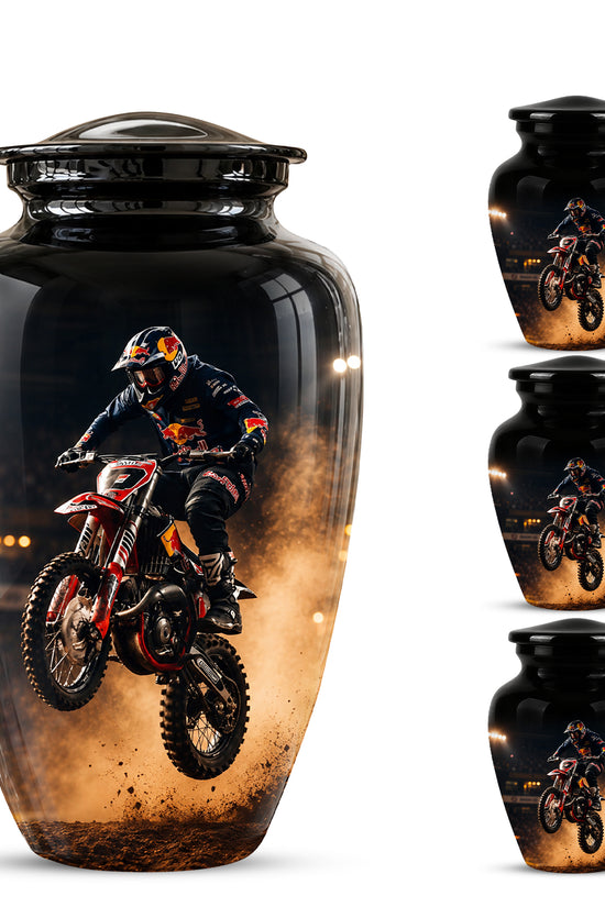 Motocross Rider Memorial Cremation Urn for Human Ashes – Personalized Dirt Bike Tribute Urn
