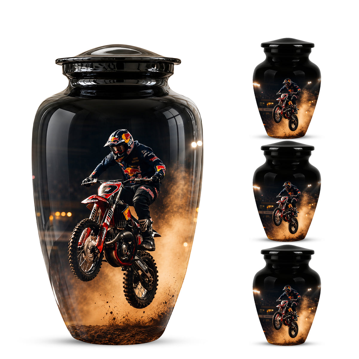 Motocross Rider Memorial Cremation Urn for Human Ashes – Personalized Dirt Bike Tribute Urn