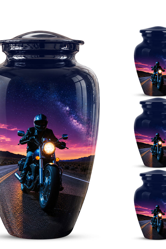 Motorcycle Cremation Urn - Rider Memorial Tribute, Metal Keepsake Urn