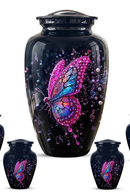 Butterfly Cremation Urn for Ashes - Pink and Blue Music Butterfly Memorial Urn