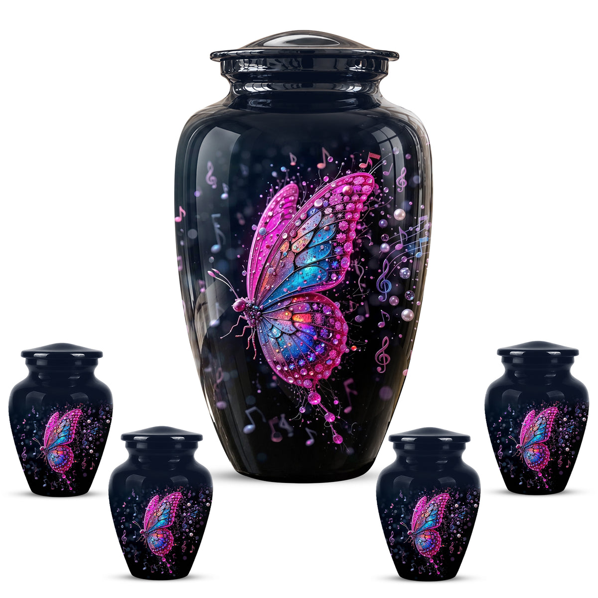 Butterfly Cremation Urn for Ashes - Pink and Blue Music Butterfly Memorial Urn