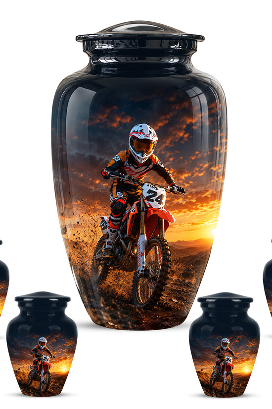 Motocross Sunset Cremation Urn for Human Ashes – Personalized Dirt Bike Memorial Urn
