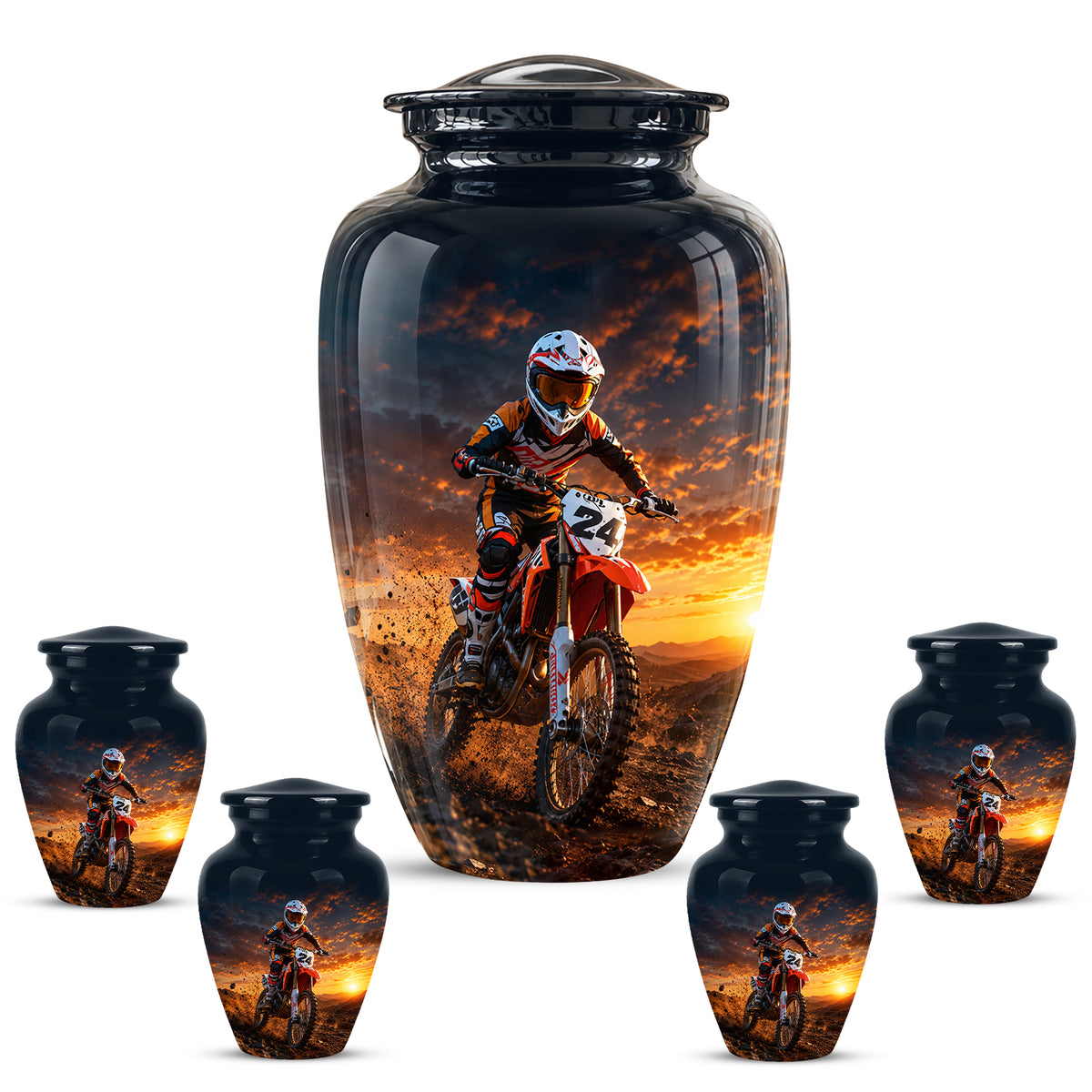 Motocross Sunset Cremation Urn for Human Ashes – Personalized Dirt Bike Memorial Urn