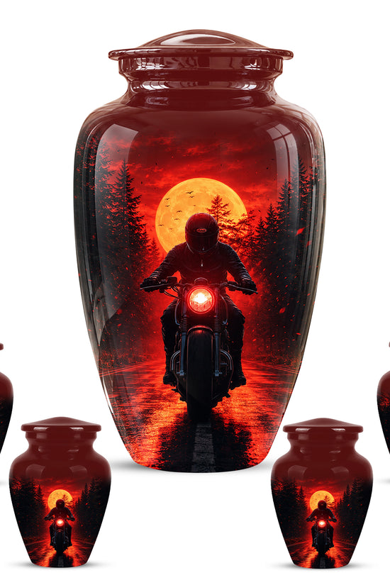Red Moon Motorcycle Memorial Cremation Urn for Human Ashes – Personalized Biker Tribute Urn