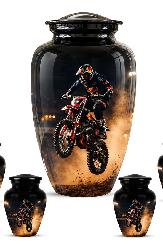 Motocross Rider Memorial Cremation Urn for Human Ashes – Personalized Dirt Bike Tribute Urn
