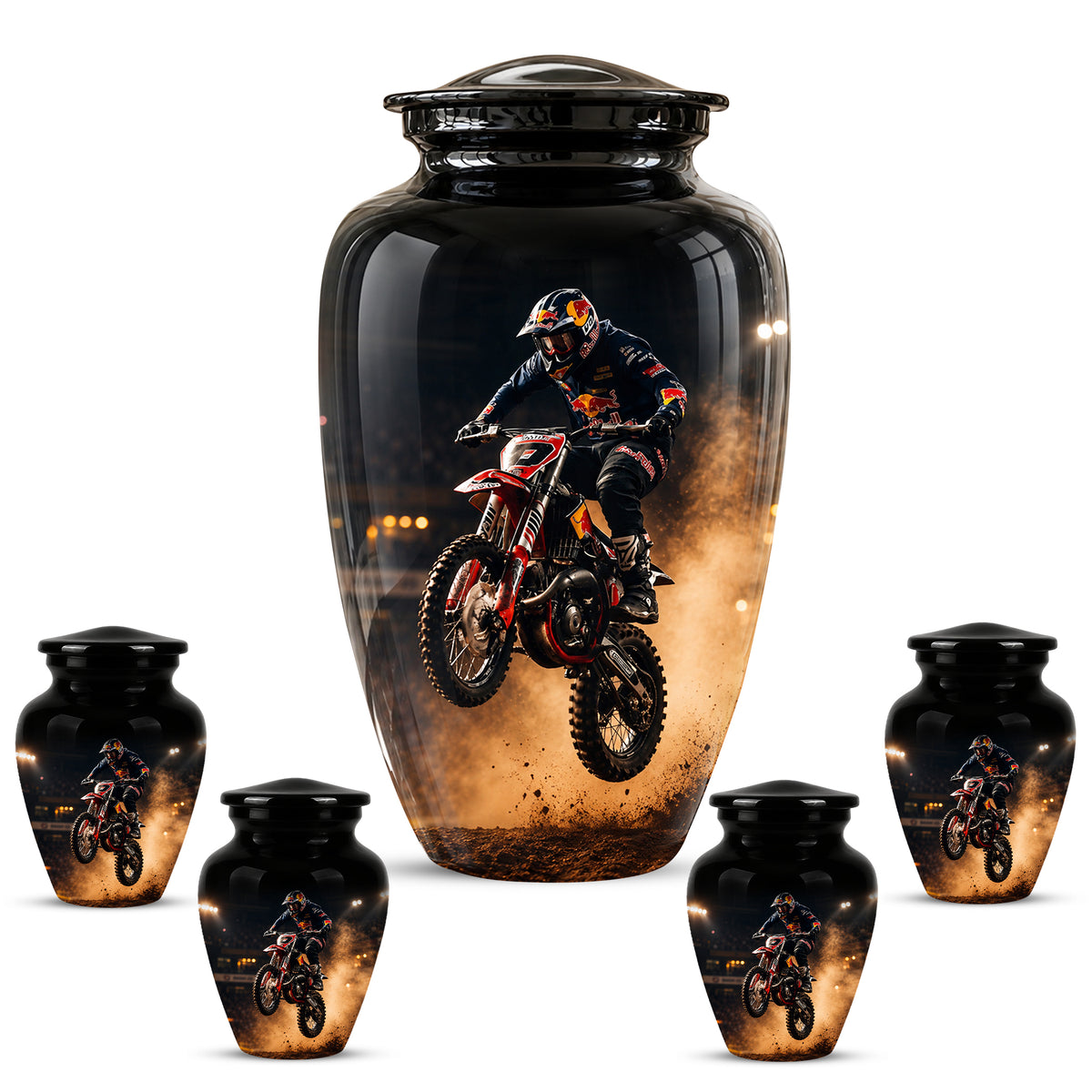 Motocross Rider Memorial Cremation Urn for Human Ashes – Personalized Dirt Bike Tribute Urn