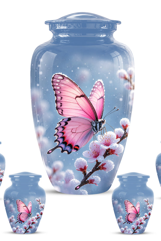 Pink Butterfly Cremation Urn - Cherry Blossom Memorial Keepsake