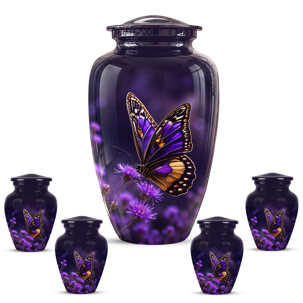 Purple Butterfly Cremation Urn  - Memorial Keepsake for Ashes