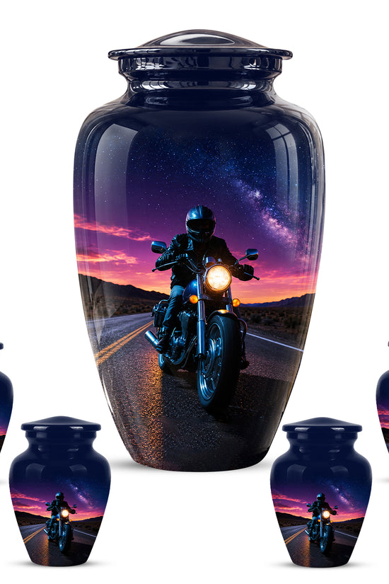Motorcycle Cremation Urn - Rider Memorial Tribute, Metal Keepsake Urn
