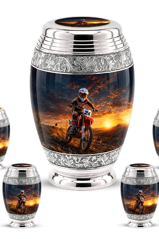 Motocross Sunset Cremation Urn for Human Ashes – Personalized Dirt Bike Memorial Urn
