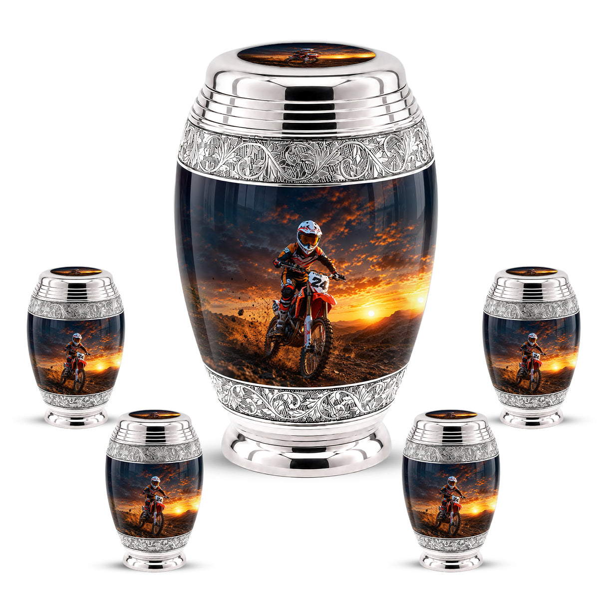 Motocross Sunset Cremation Urn for Human Ashes – Personalized Dirt Bike Memorial Urn