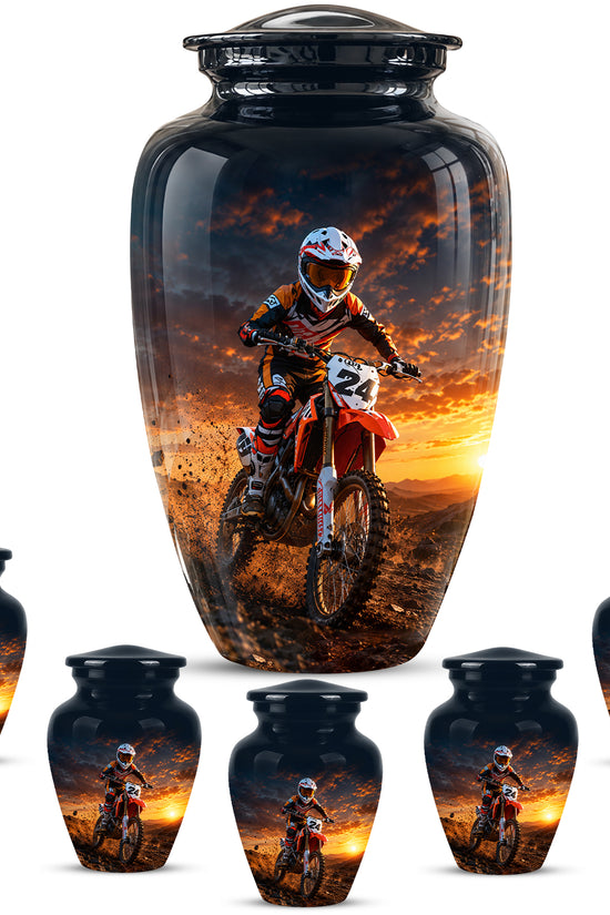 Motocross Sunset Cremation Urn for Human Ashes – Personalized Dirt Bike Memorial Urn