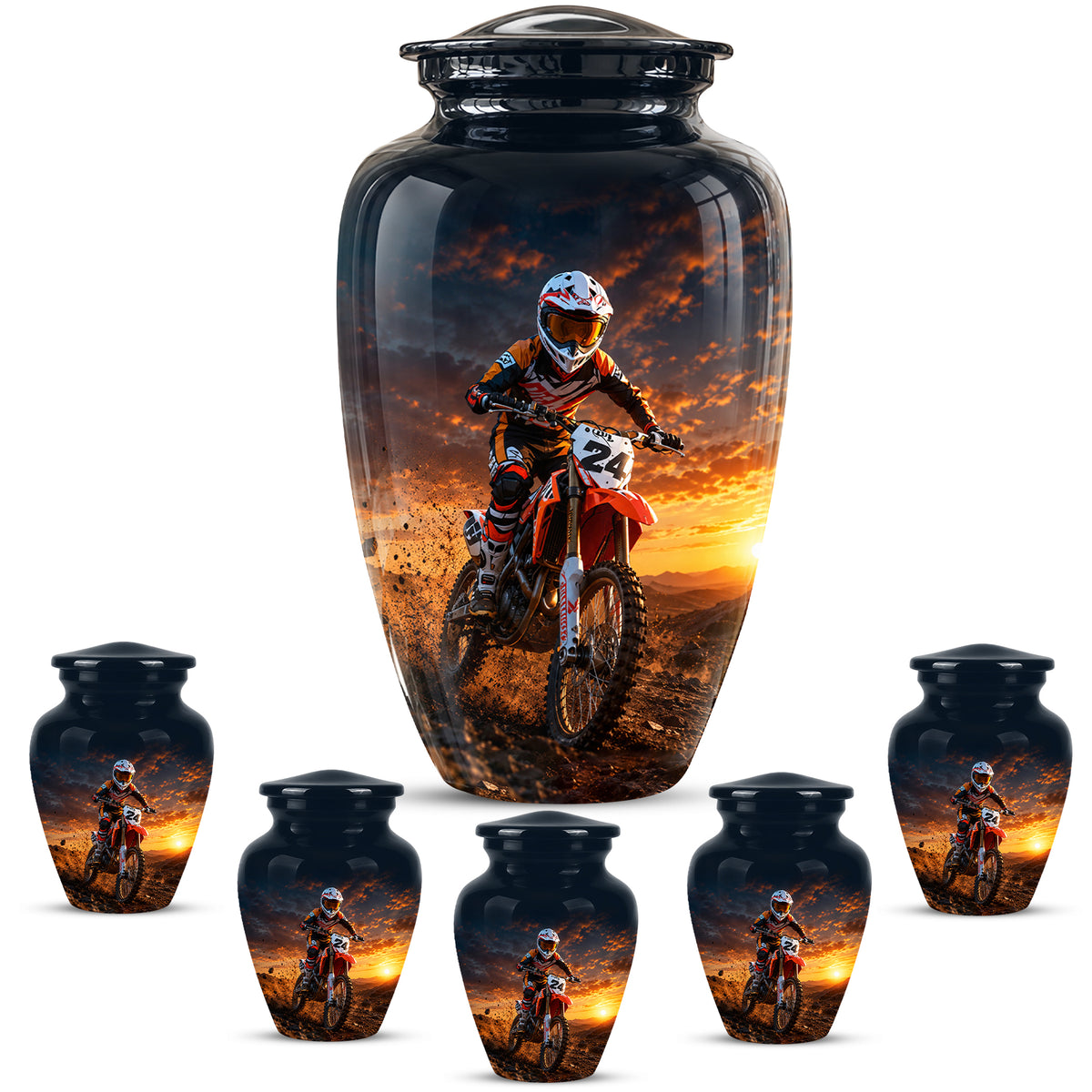 Motocross Sunset Cremation Urn for Human Ashes – Personalized Dirt Bike Memorial Urn