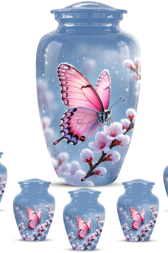 Pink Butterfly Cremation Urn - Cherry Blossom Memorial Keepsake