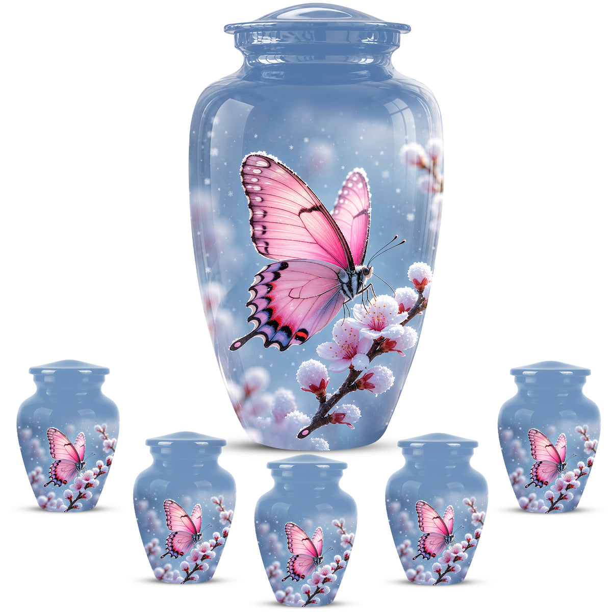 Pink Butterfly Cremation Urn - Cherry Blossom Memorial Keepsake