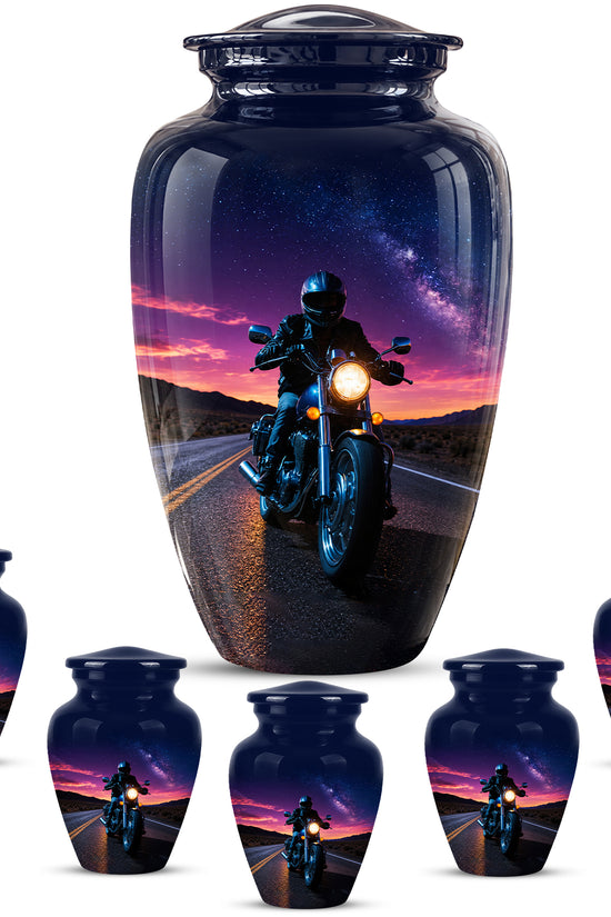 Motorcycle Cremation Urn - Rider Memorial Tribute, Metal Keepsake Urn