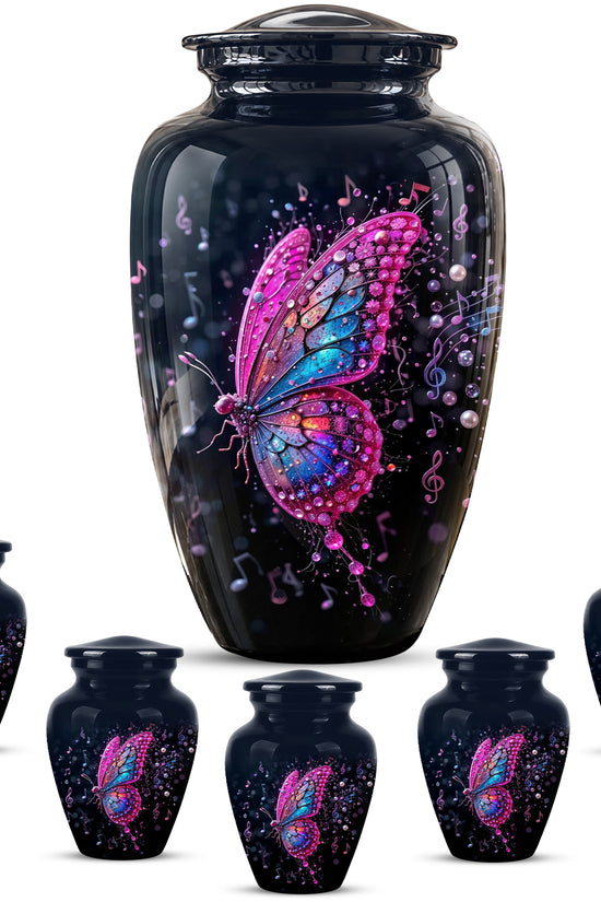 Butterfly Cremation Urn for Ashes - Pink and Blue Music Butterfly Memorial Urn