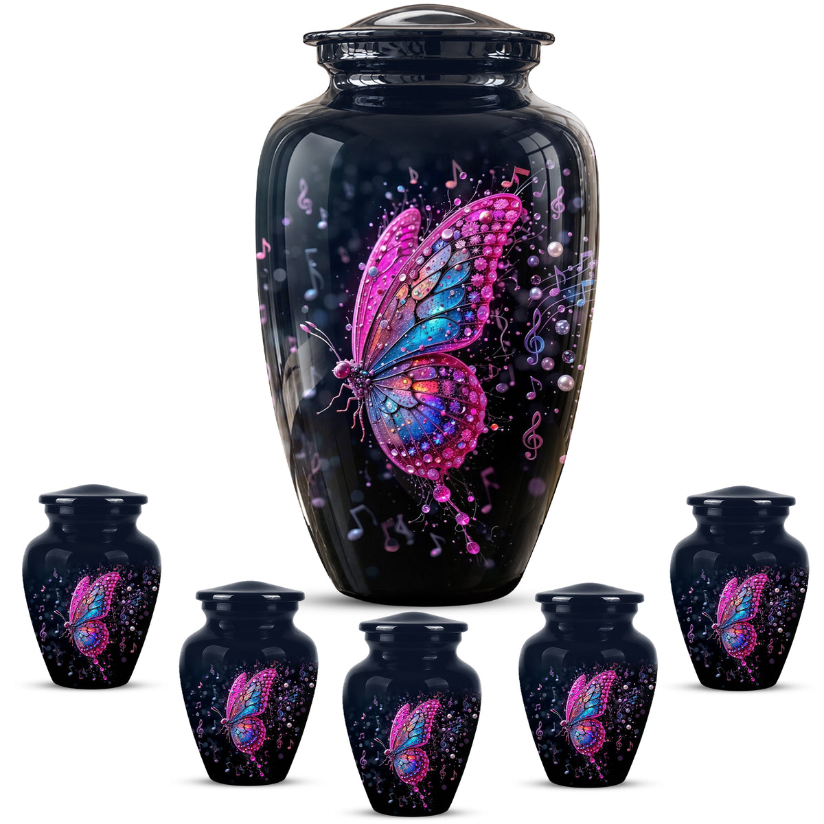 Butterfly Cremation Urn for Ashes - Pink and Blue Music Butterfly Memorial Urn