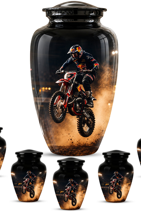 Motocross Rider Memorial Cremation Urn for Human Ashes – Personalized Dirt Bike Tribute Urn