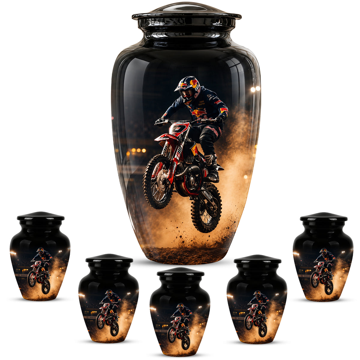 Motocross Rider Memorial Cremation Urn for Human Ashes – Personalized Dirt Bike Tribute Urn