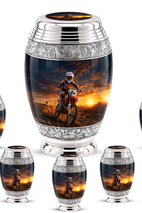 Motocross Sunset Cremation Urn for Human Ashes – Personalized Dirt Bike Memorial Urn