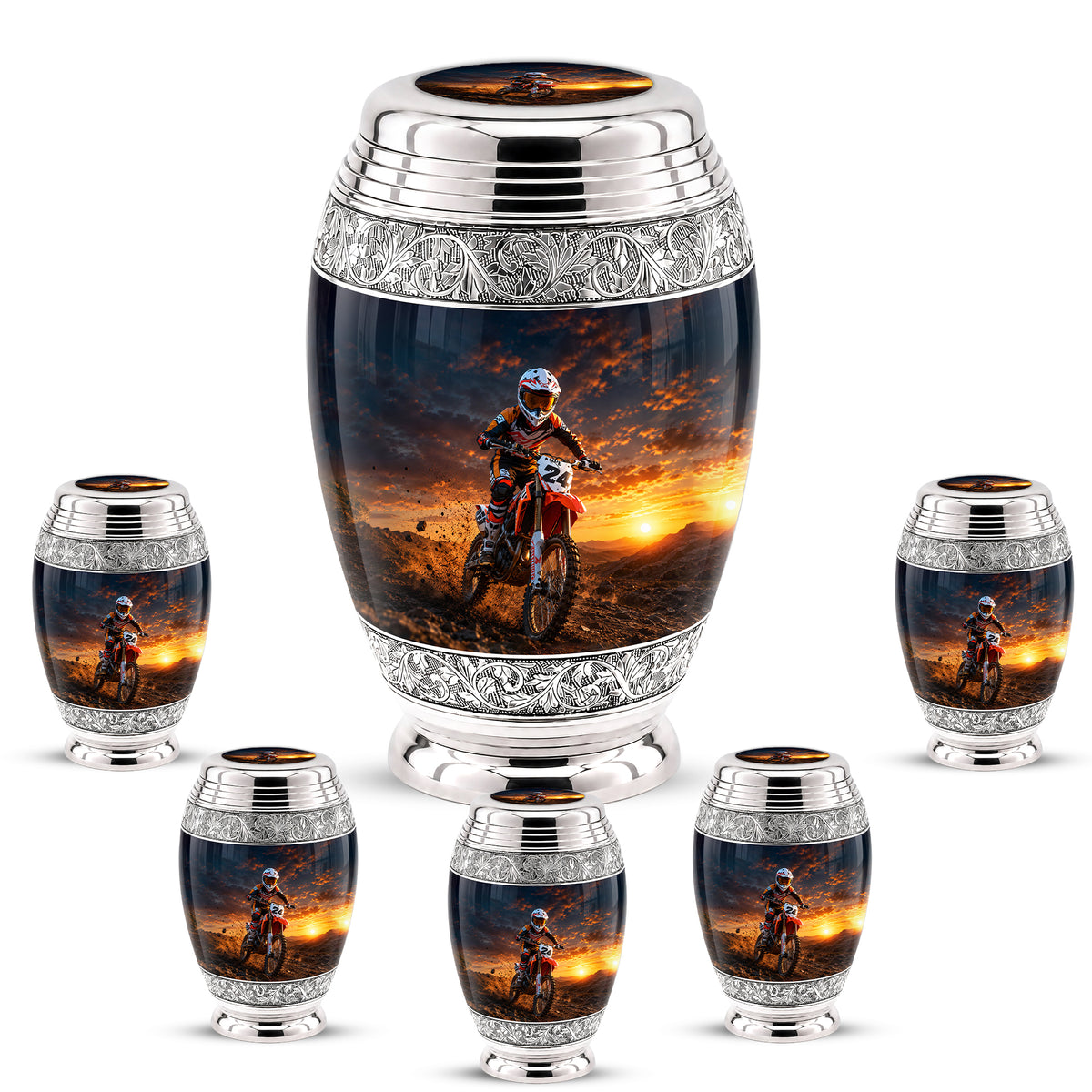 Motocross Sunset Cremation Urn for Human Ashes – Personalized Dirt Bike Memorial Urn
