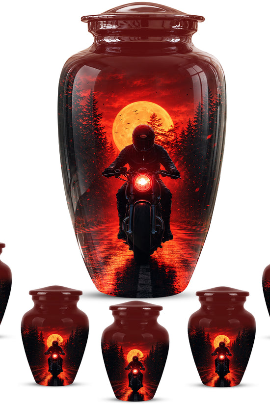 Red Moon Motorcycle Memorial Cremation Urn for Human Ashes – Personalized Biker Tribute Urn