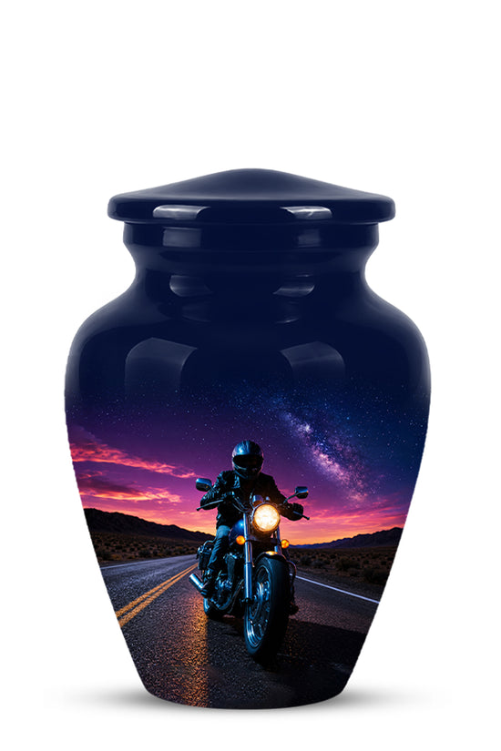 Motorcycle Cremation Urn - Rider Memorial Tribute, Metal Keepsake Urn