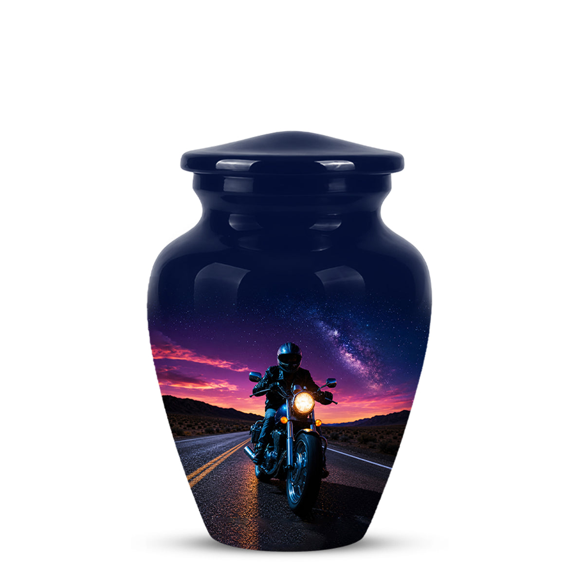 Motorcycle Cremation Urn - Rider Memorial Tribute, Metal Keepsake Urn