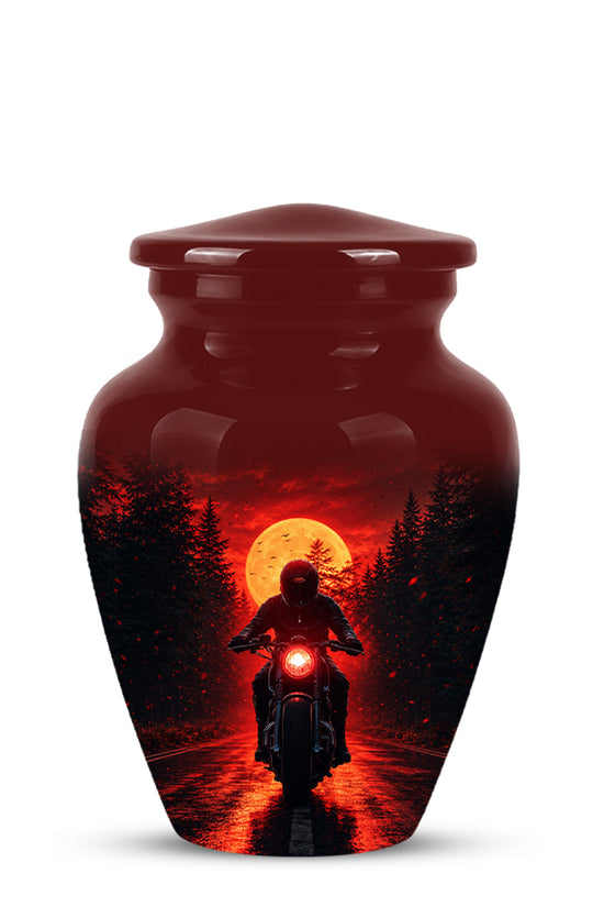 Red Moon Motorcycle Memorial Cremation Urn for Human Ashes – Personalized Biker Tribute Urn