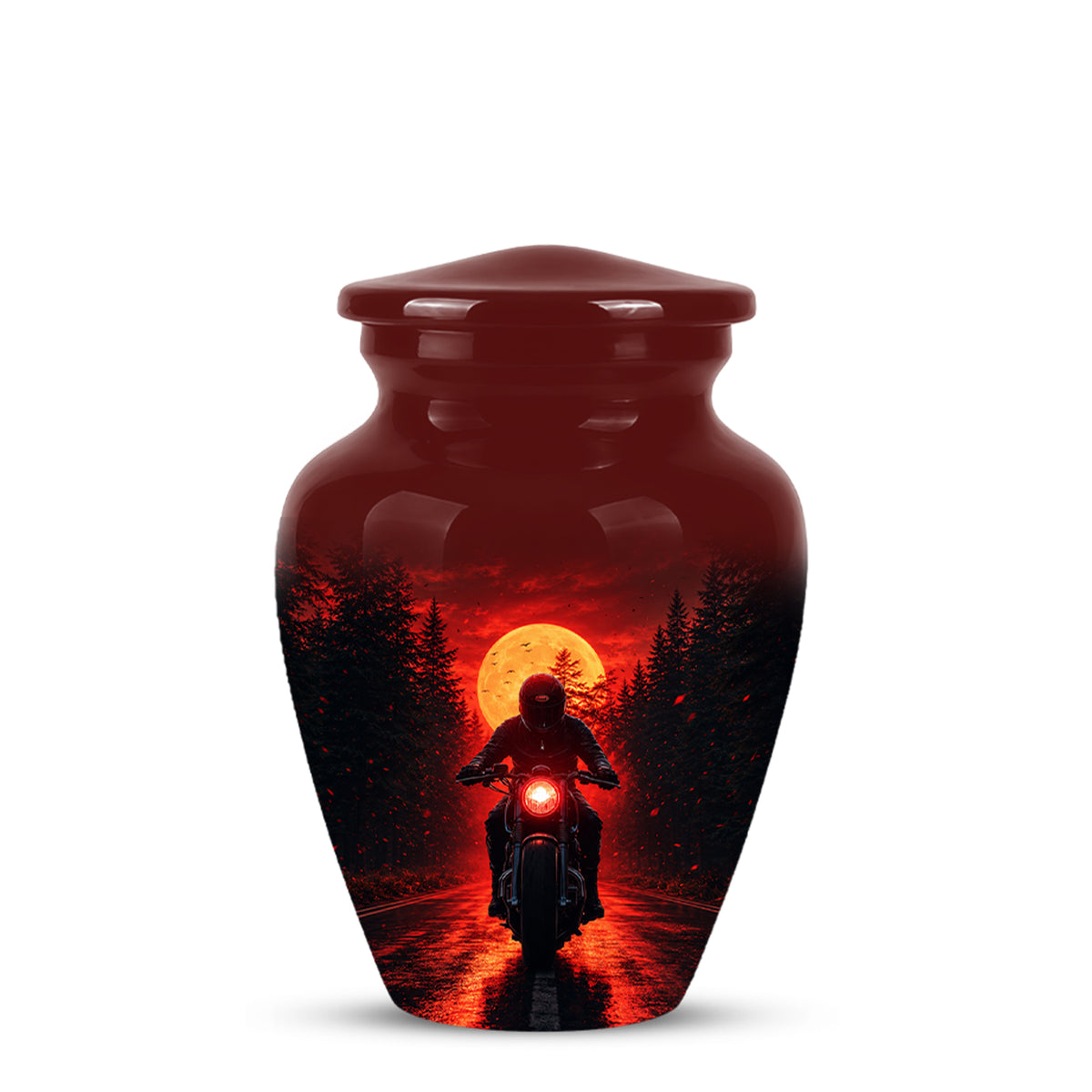 Red Moon Motorcycle Memorial Cremation Urn for Human Ashes – Personalized Biker Tribute Urn
