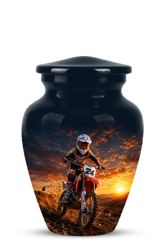 Motocross Sunset Cremation Urn for Human Ashes – Personalized Dirt Bike Memorial Urn