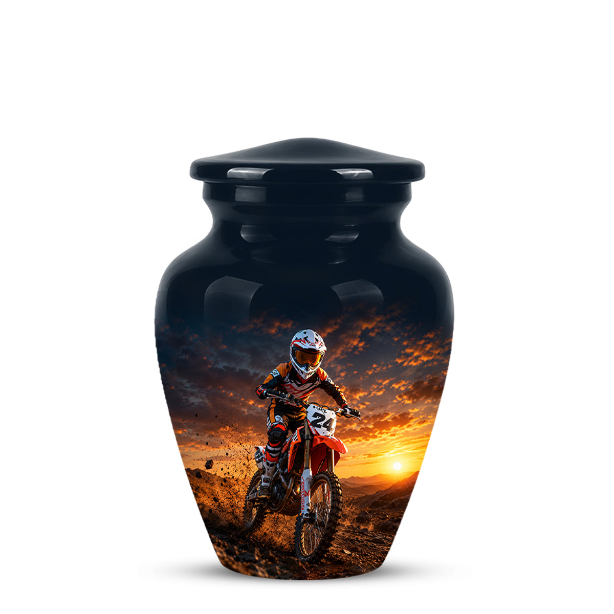 Motocross Sunset Cremation Urn for Human Ashes – Personalized Dirt Bike Memorial Urn