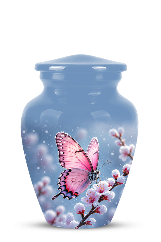 Pink Butterfly Cremation Urn - Cherry Blossom Memorial Keepsake