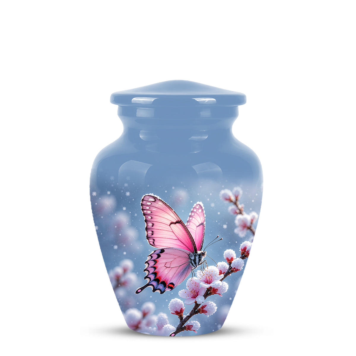 Pink Butterfly Cremation Urn - Cherry Blossom Memorial Keepsake