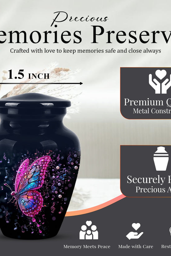 Butterfly Cremation Urn for Ashes - Pink and Blue Music Butterfly Memorial Urn