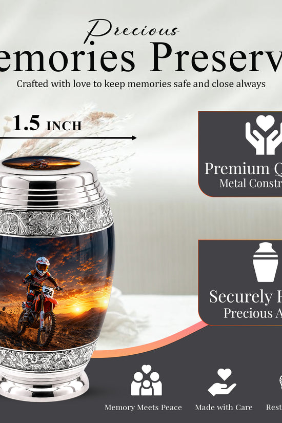 Motocross Sunset Cremation Urn for Human Ashes – Personalized Dirt Bike Memorial Urn