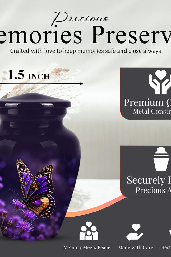 Purple Butterfly Cremation Urn  - Memorial Keepsake for Ashes