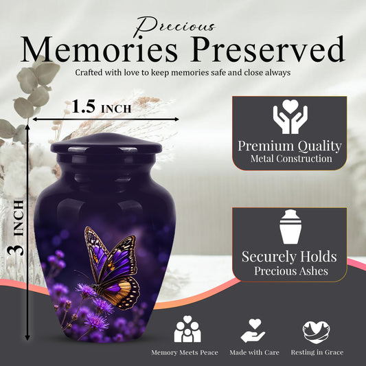 Purple Butterfly Cremation Urn  - Memorial Keepsake for Ashes