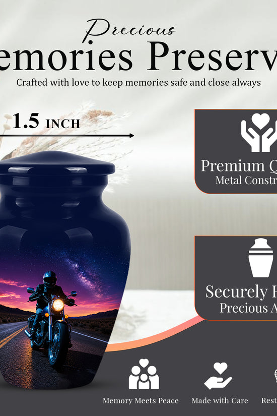 Motorcycle Cremation Urn - Rider Memorial Tribute, Metal Keepsake Urn