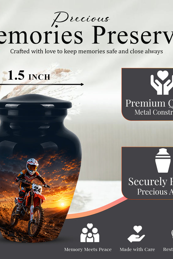 Motocross Sunset Cremation Urn for Human Ashes – Personalized Dirt Bike Memorial Urn