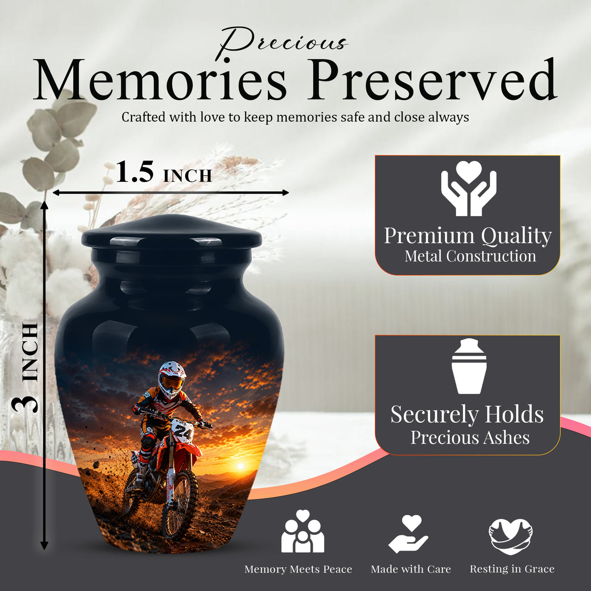 Motocross Sunset Cremation Urn for Human Ashes – Personalized Dirt Bike Memorial Urn