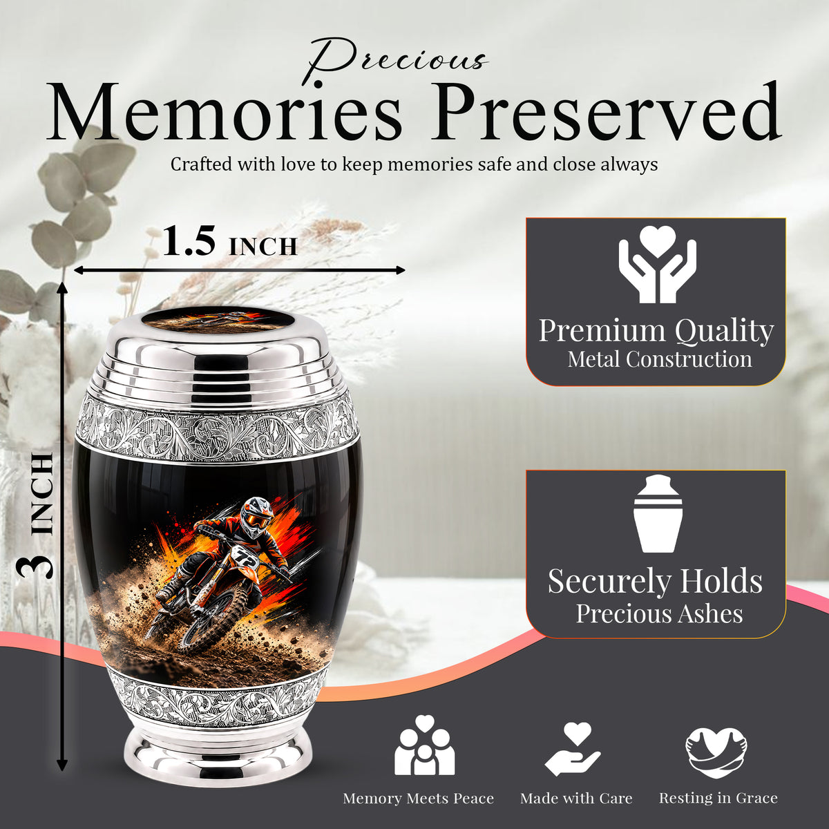 Motocross Dirt Bike Cremation Urn for Human Ashes – Personalized Motorcycle Memorial Urn