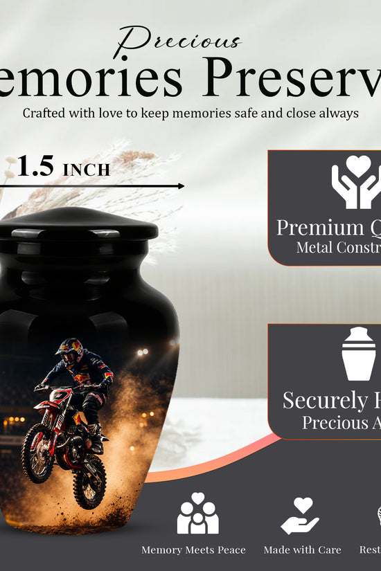 Motocross Rider Memorial Cremation Urn for Human Ashes – Personalized Dirt Bike Tribute Urn