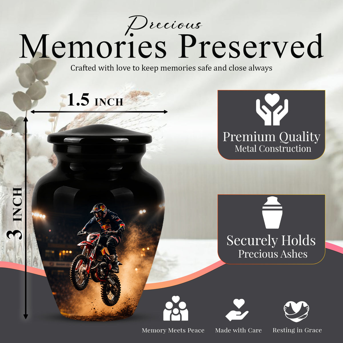 Motocross Rider Memorial Cremation Urn for Human Ashes – Personalized Dirt Bike Tribute Urn