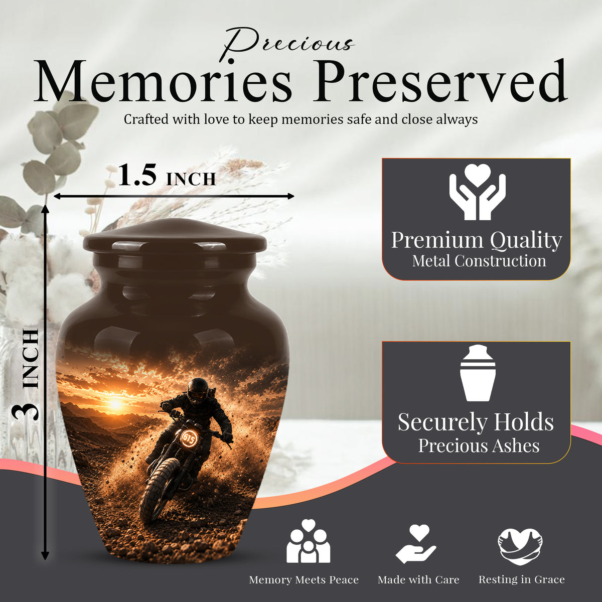 Adventure Motorcycle Memorial Cremation Urn for Human Ashes – Personalized Biker Tribute Urn