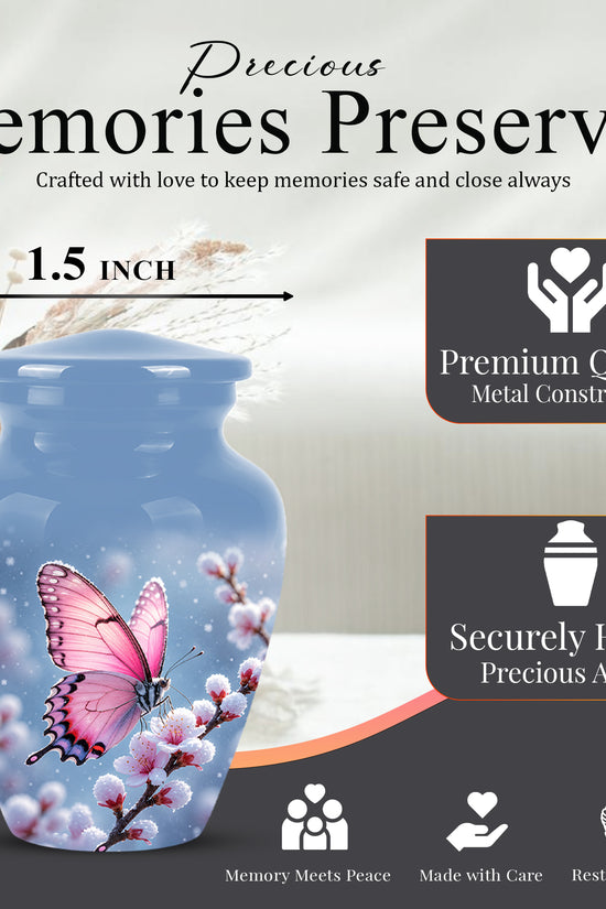 Pink Butterfly Cremation Urn - Cherry Blossom Memorial Keepsake