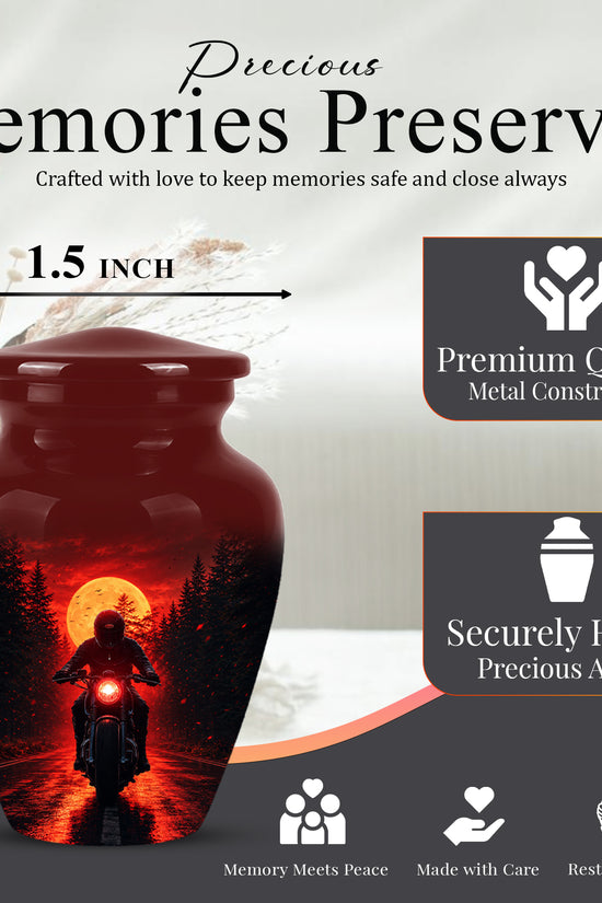 Red Moon Motorcycle Memorial Cremation Urn for Human Ashes – Personalized Biker Tribute Urn