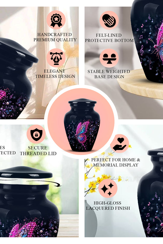 Butterfly Cremation Urn for Ashes - Pink and Blue Music Butterfly Memorial Urn