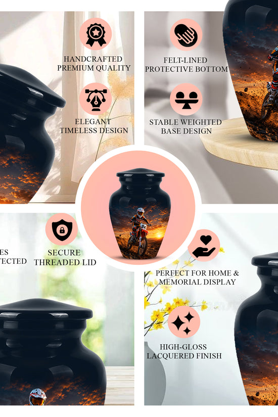 Motocross Sunset Cremation Urn for Human Ashes – Personalized Dirt Bike Memorial Urn